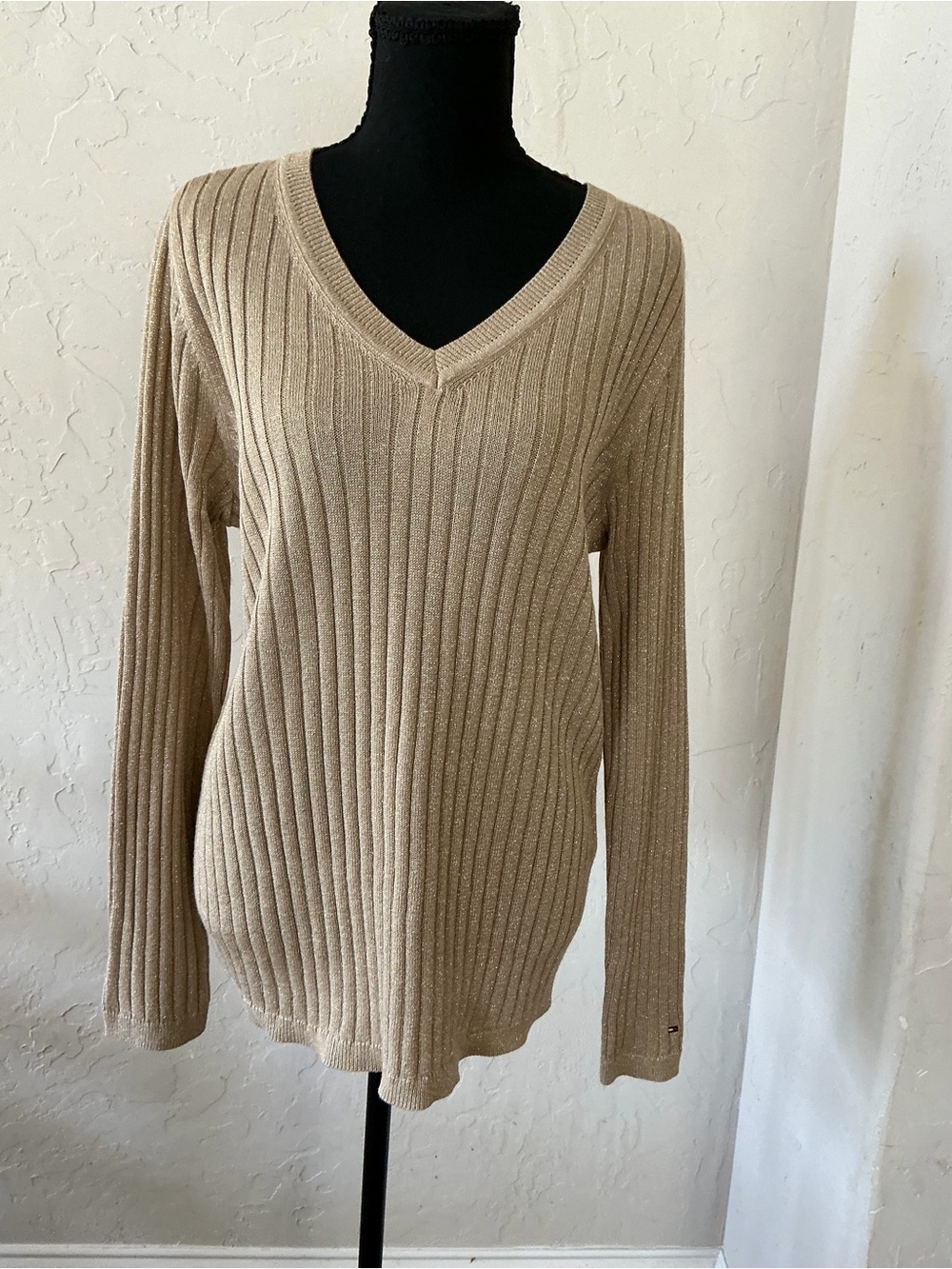 Tommy Hilfiger V-Neck Ribbed Sweater - Beige
